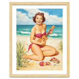 Pinup Girl Playing Ukulele On The Beach thumbnail