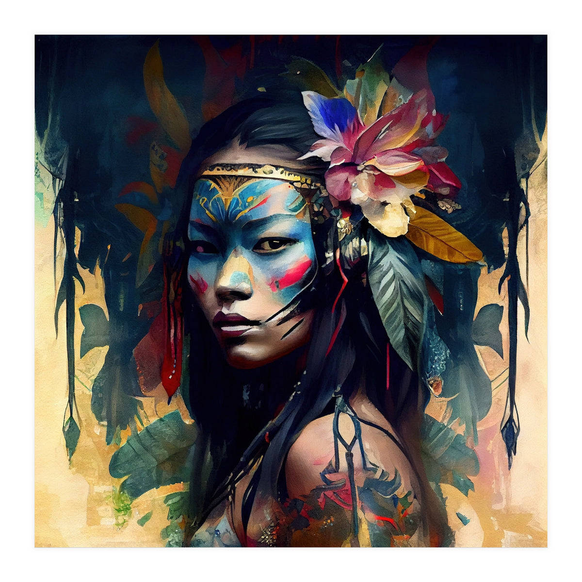 Floral Native Asian Warrior Portrait (Print Only)