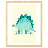 Teal Stegosaurus Watercolor Art, Cute Dinosaur Nursery Print, Whimsical Dino Illustration thumbnail
