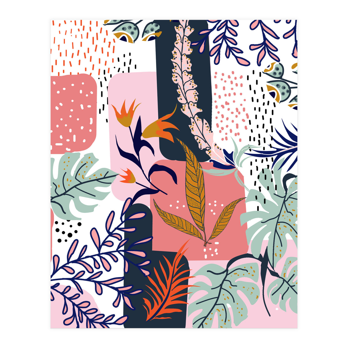 Mood | Abstract Chic Modern Bohemian Painting | Contemporary Eclectic Blush Botanical Nature (Print Only)