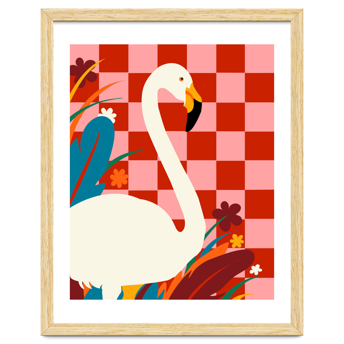 Checkers & The Great Egret, Wildlife Animals Maximalist Eclectic, Bold Heron Botanical Nature Jungle Bohemian