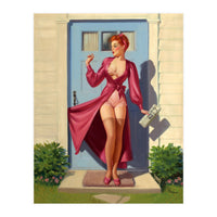 Pinup Girl With Accident At Her Door (Print Only)