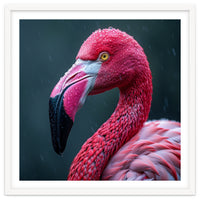 Close Up Pink Flamingo In Rain Drops