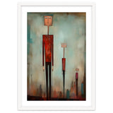 CITY HEIGHTS, three human-like forms of differing heights loom over the city below. thumbnail