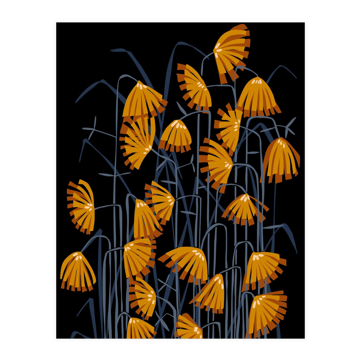 Linocut flower meadow black (Print Only)