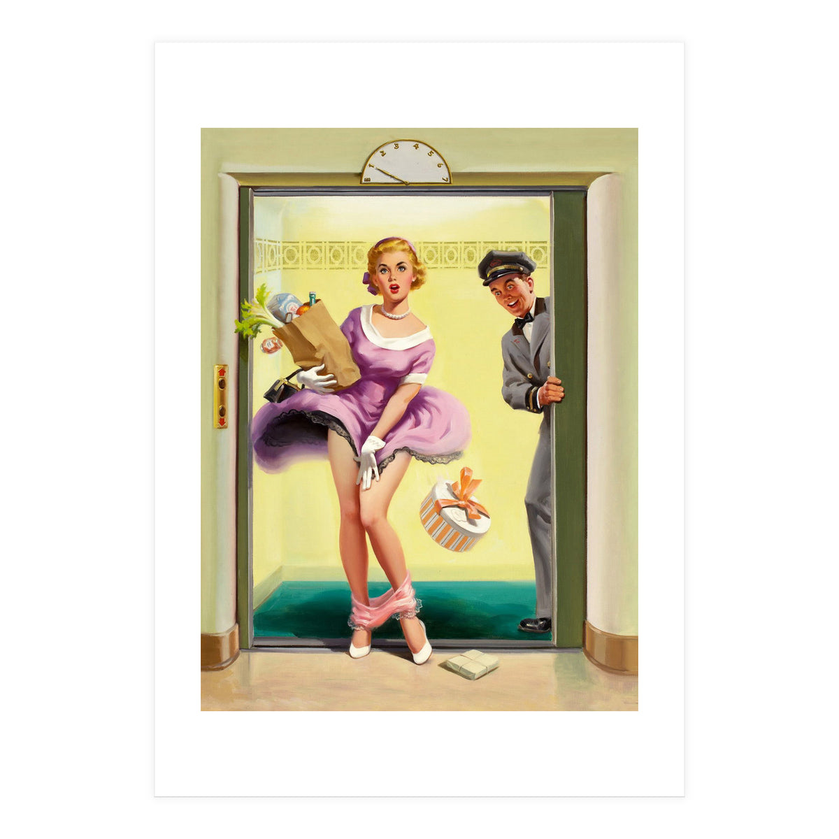Pinup Sexy Girl Had Accident While Leaving The Elevator (Print Only)