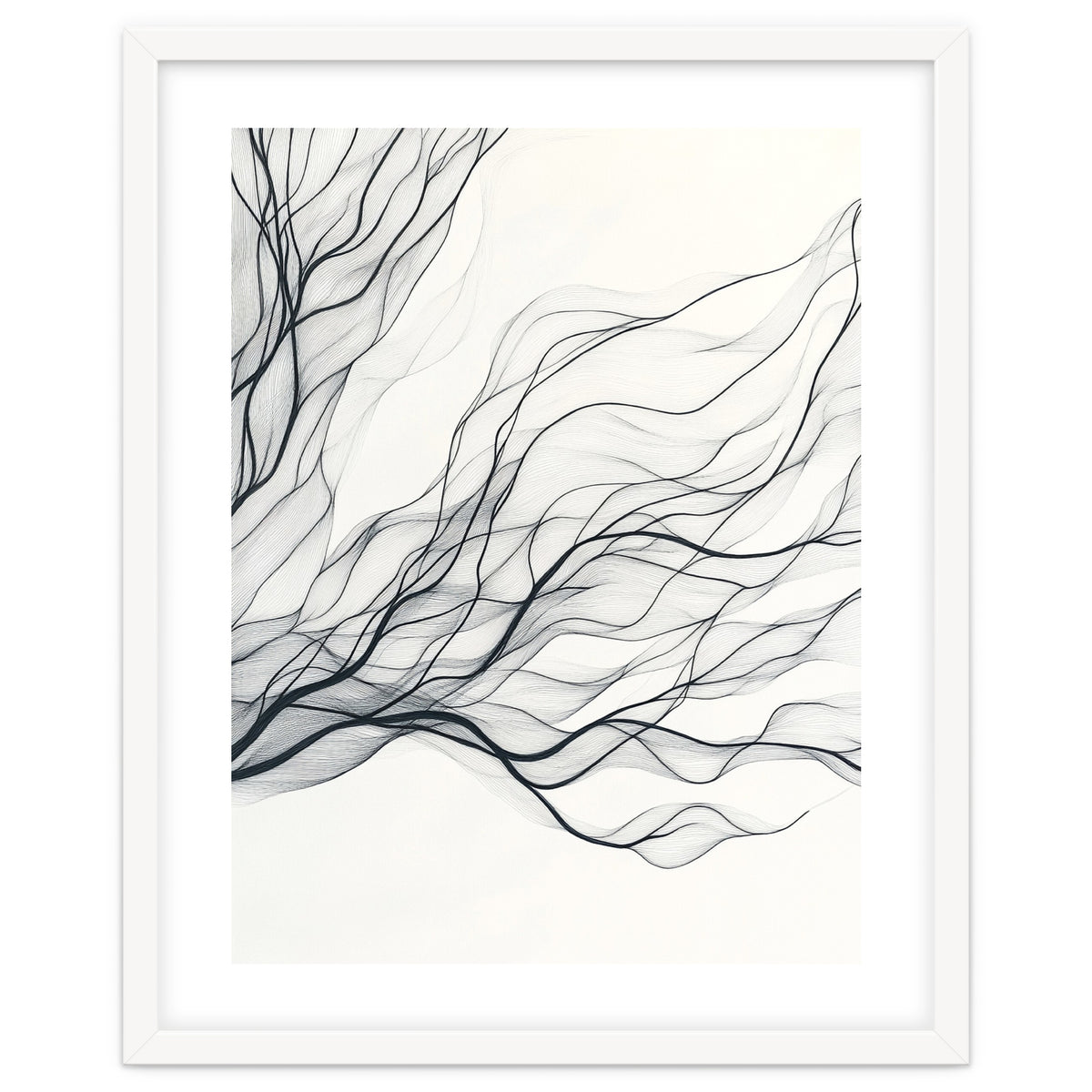 Abstract Black Branching Lines Flowing