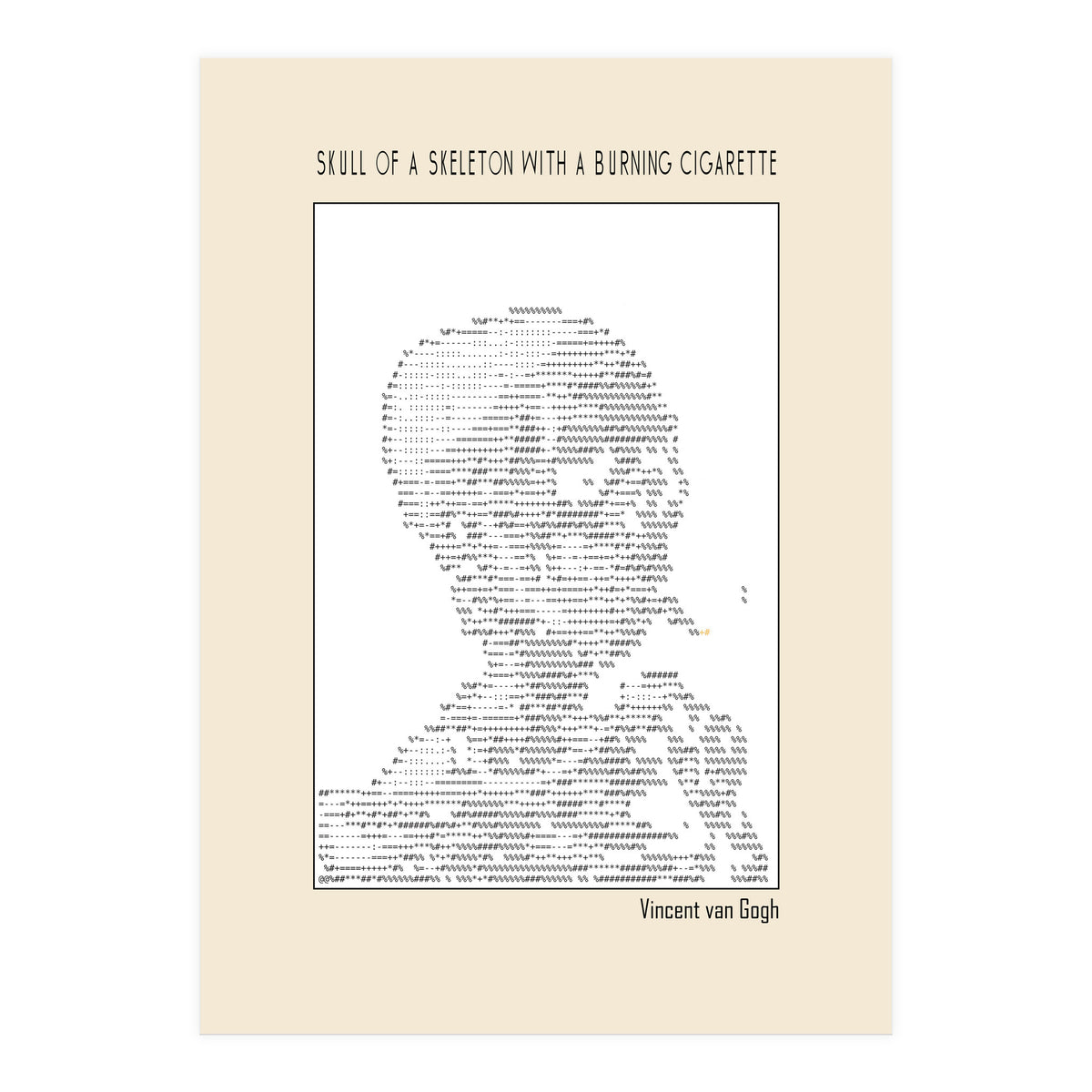 Skull Of A Skeleton With A Burning Cigarette Vincent Van Gogh Ascii Art (Print Only)