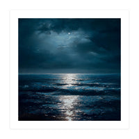 Ethereal Moonlight Over Midnight Ocean Waves (Print Only)
