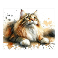 Majestic Cat With Watercolor Splashes (Print Only)