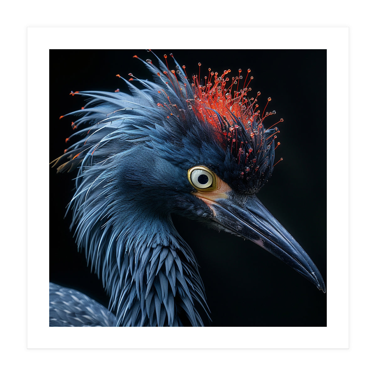 Blue Heron Bird Head With Orange Crown  (Print Only)