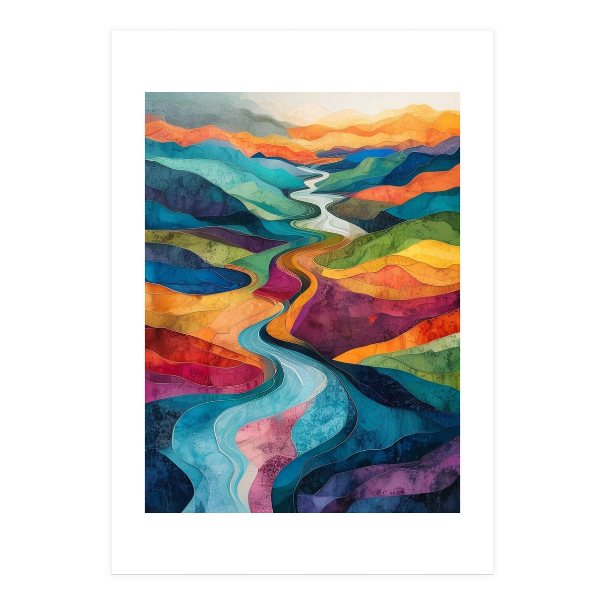 Colorful Abstract River Valley Landscape Art (Print Only)