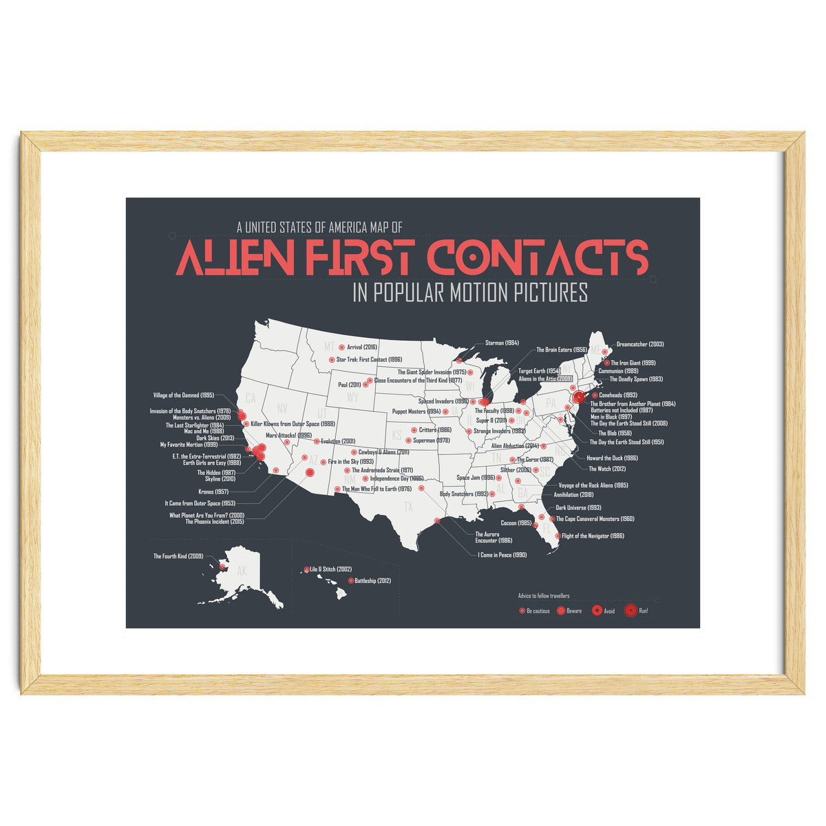 USA Map of Alien First Contacts in Movies