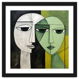 DYNAMIC FUSION, Two abstract heads converge - vibrant green tones intertwine with cool grey hues, a dance of contrast and connection. thumbnail