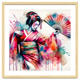 Vibrant Geisha With Rainbow Hand Fan thumbnail
