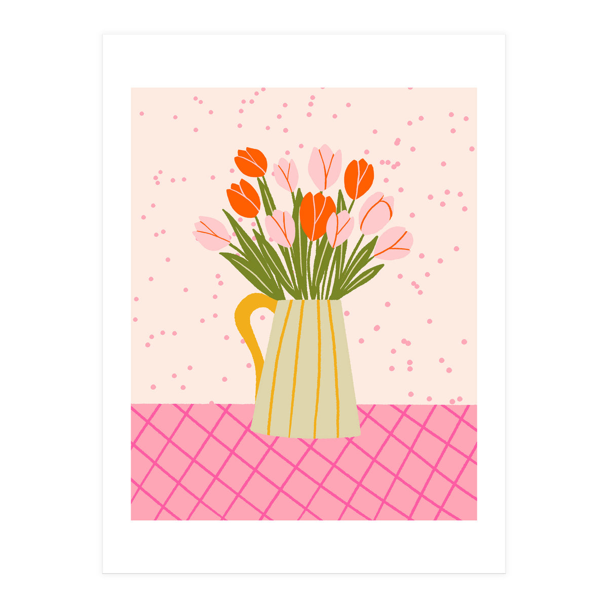Tulips in a vase - pink and orange (Print Only)