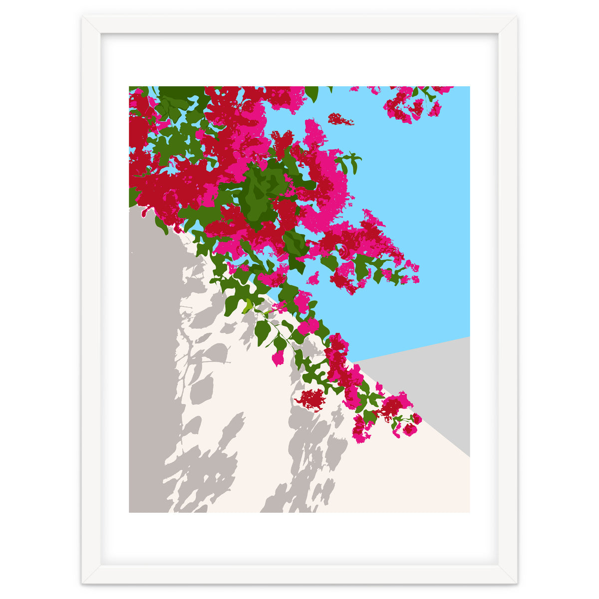 Bougainvillea Blossom, Greece Tropical Summer Travel, Santorini Architecture White Buildings Floral Nature Garden