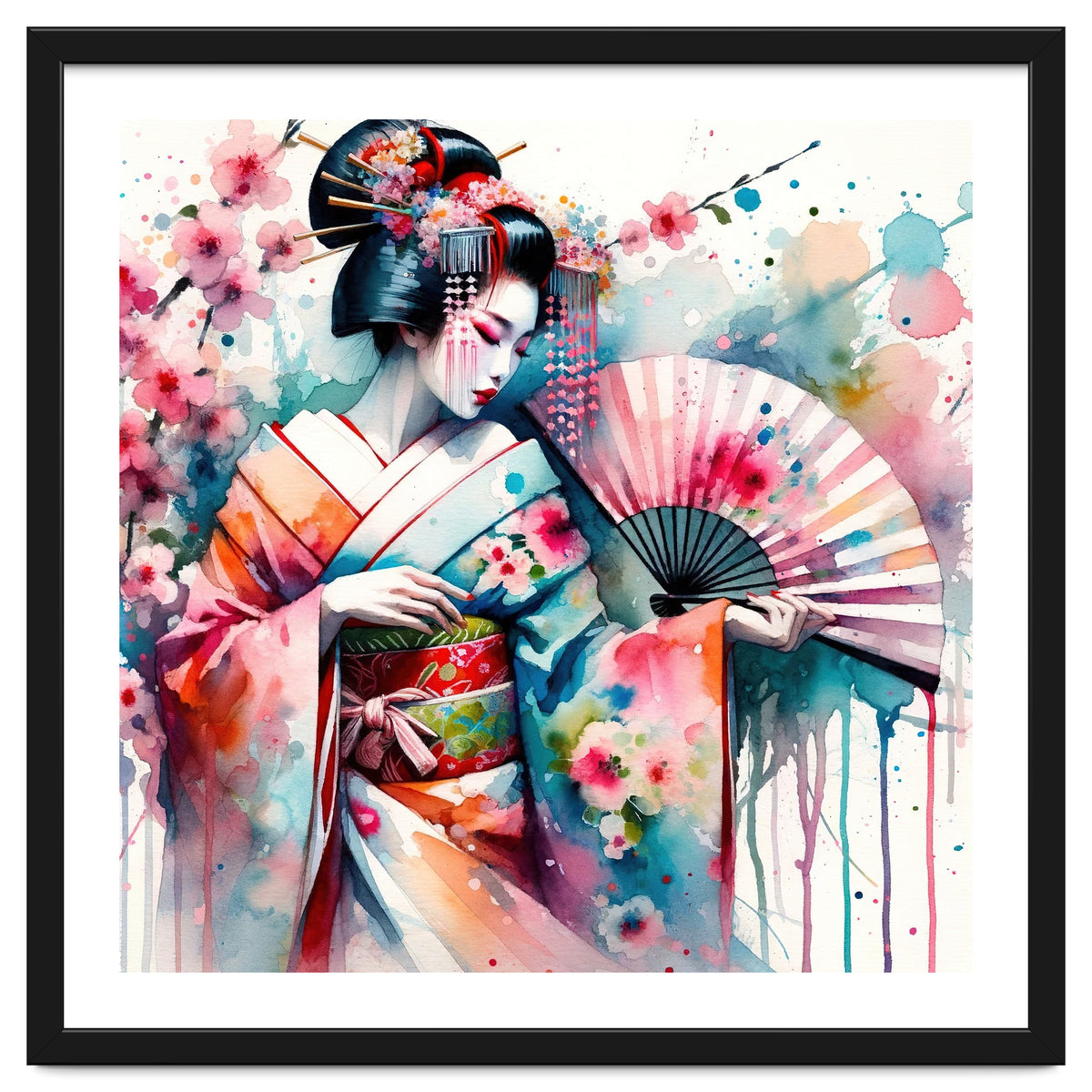 Watercolor Geisha Dancer #2
