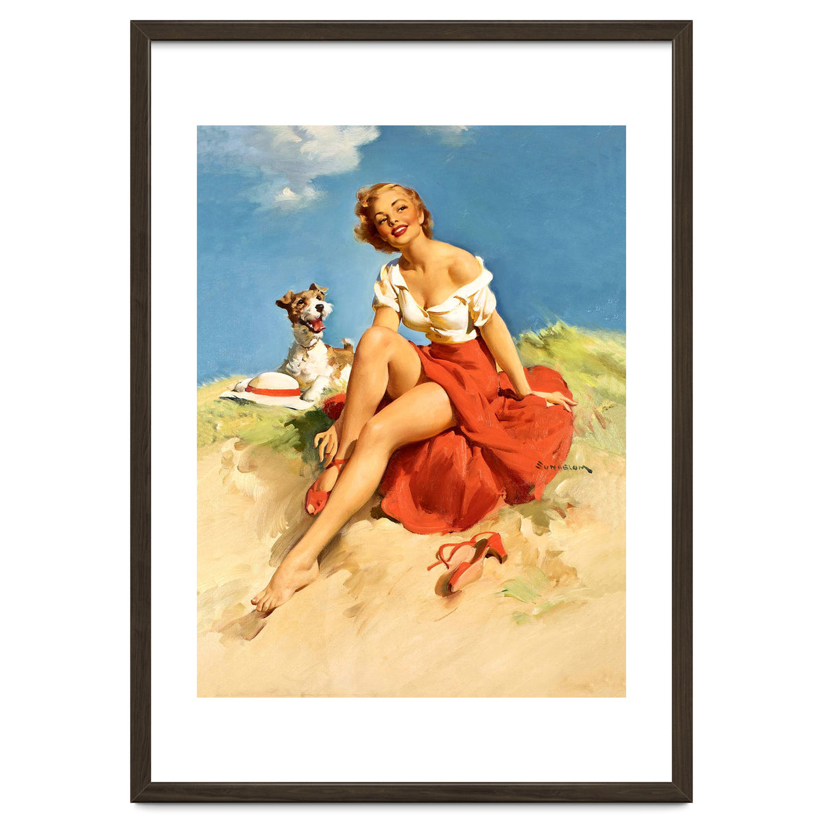 Sexy Pinup Girl On The Beach With Her Dog