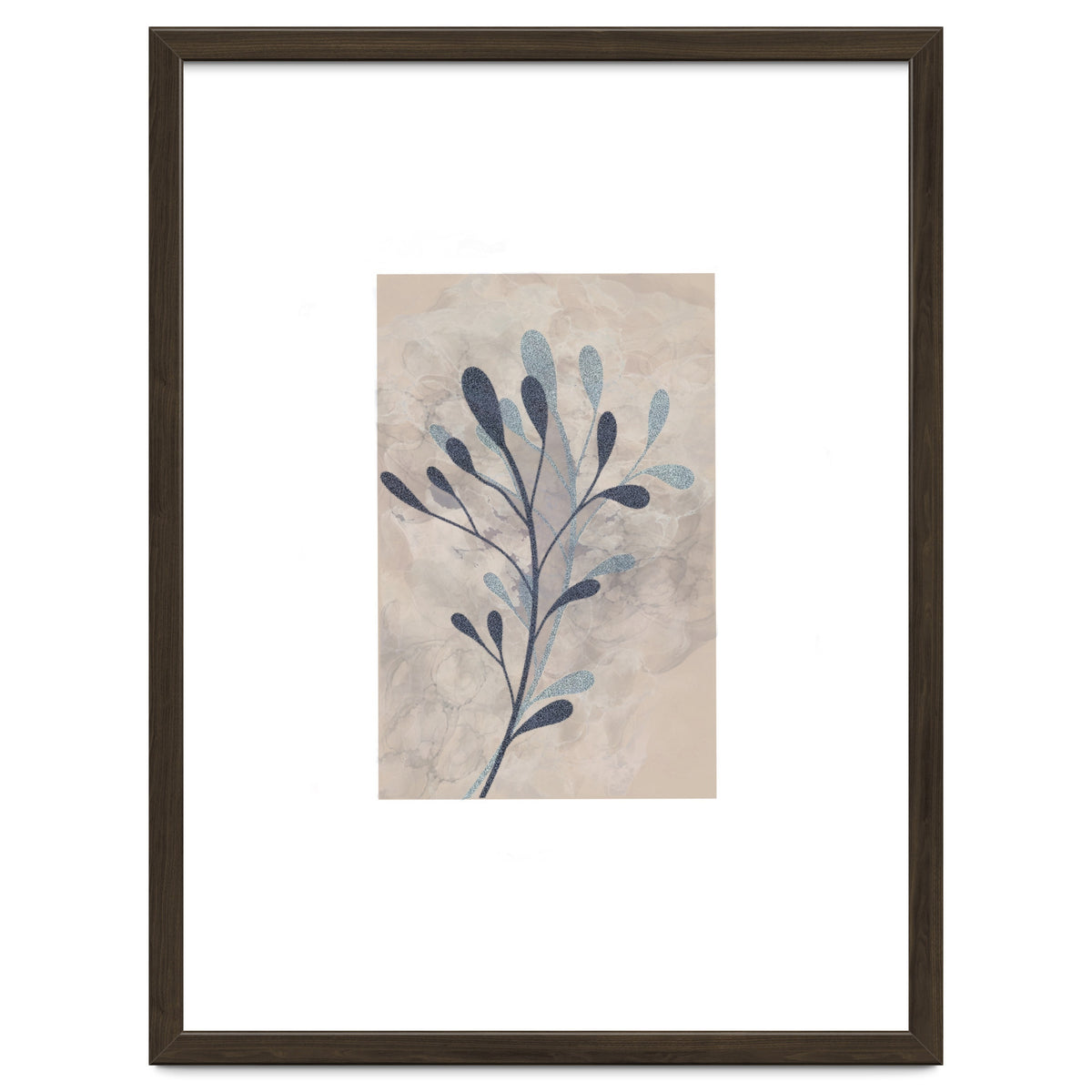 Leaf Beige and Blue Art Print