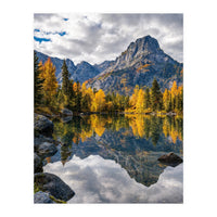 Golden Autumn Reflection: Majestic Mountain Wilderness Landscape (Print Only)