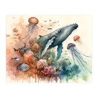 Whale And Jellyfish Watercolor (Print Only)