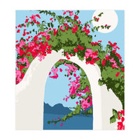 Bougainvillea Arch, Greece Santorini Architecture Travel, Summer Botanical Nature Bohemian, Eclectic Boho (Print Only)