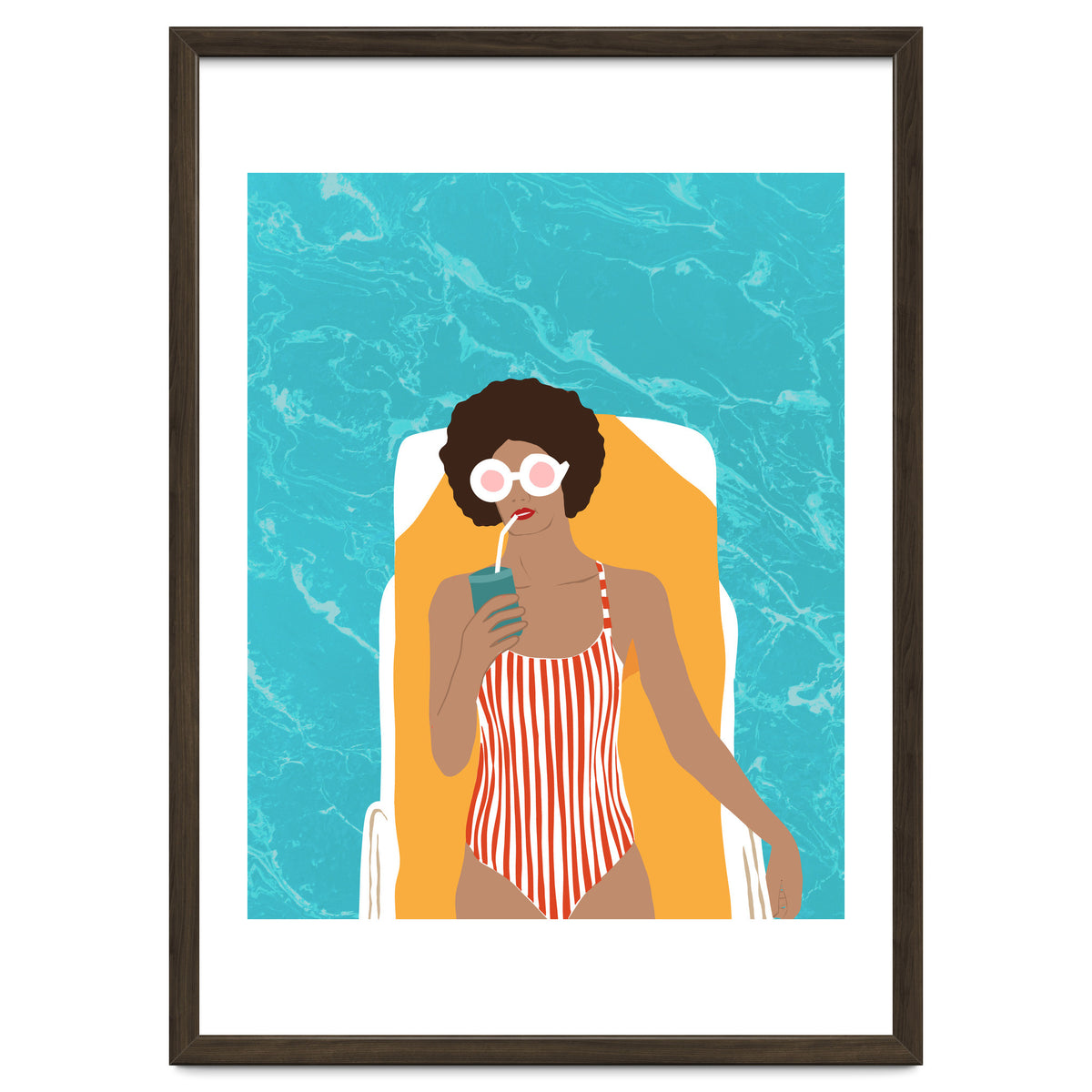 Chilling In The Moment, Eclectic Bohemian Black Woman Of Color, Swimming Pool Afro Fashion Vacation Enjoy Summer