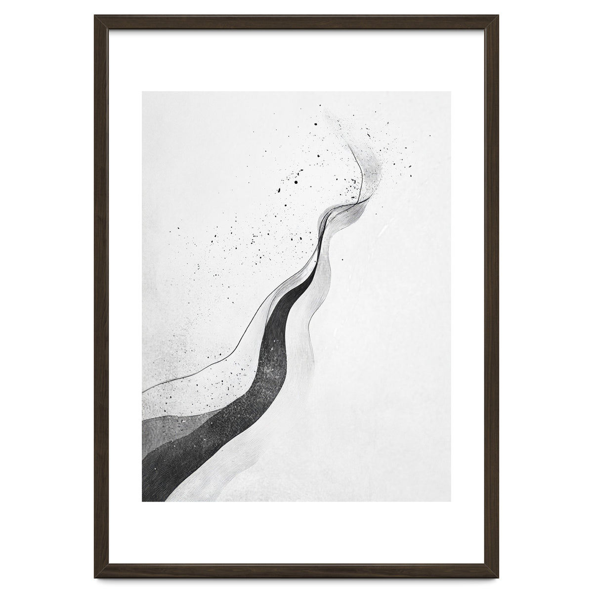 Abstract Black And White Ink Flowing Lines With Splatter