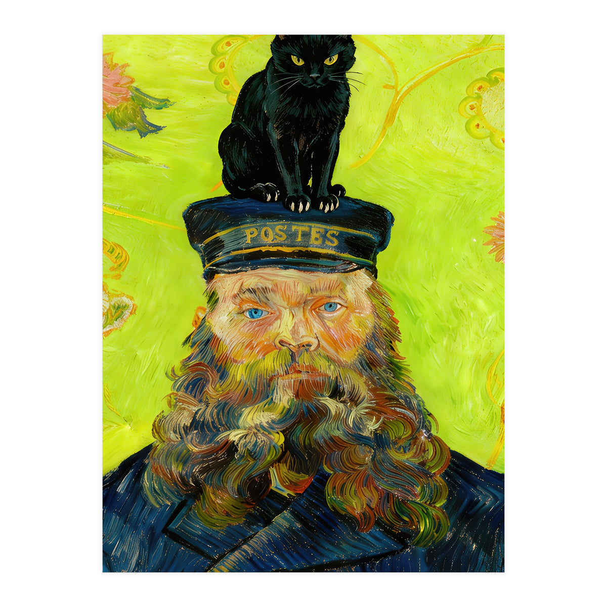 Black Cat on the Postman’s Hat, Van Gogh Inspired Painting (Print Only)
