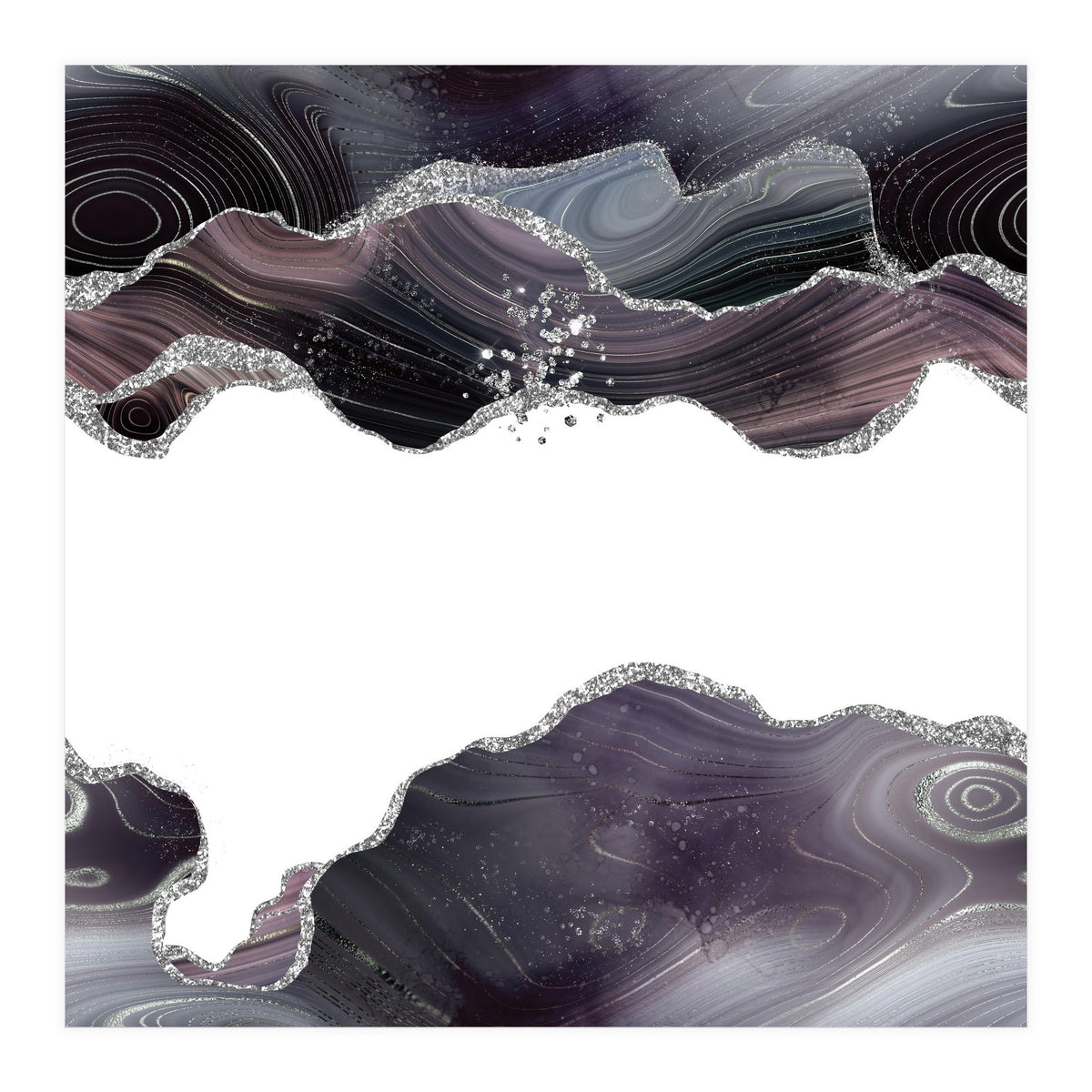 Black & Silver Glitter Agate Texture 07  (Print Only)