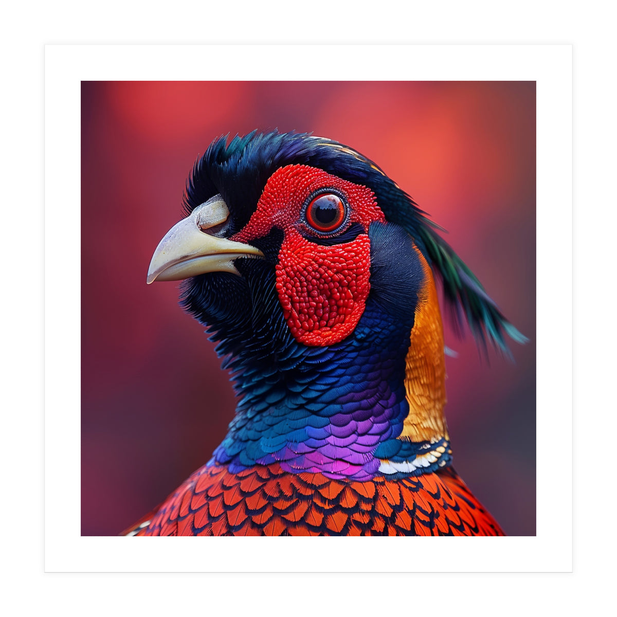 Close Up Pheasant Bird Head Detailed Feathers (Print Only)