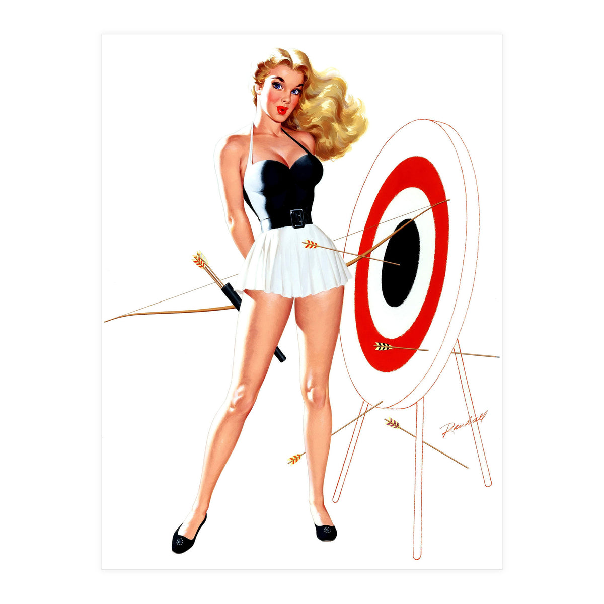 Pinup Girl Posing With Target (Print Only)