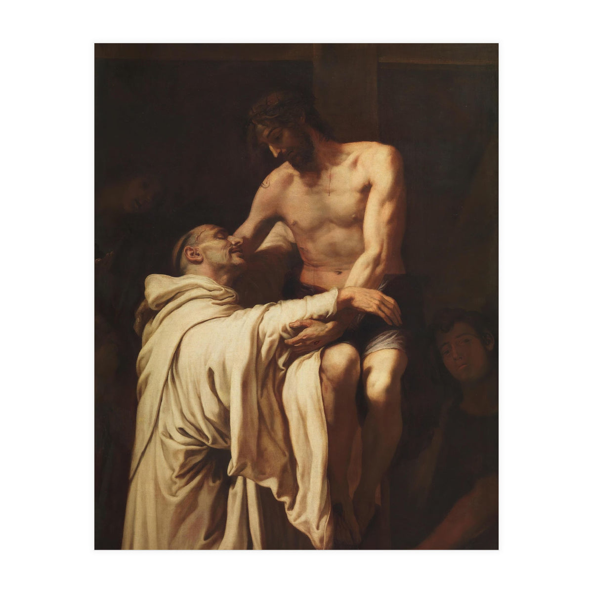 Francisco Ribalta / 'Christ Embracing Saint Bernard', ca.  1626, Spanish School, Oil on canvas. (Print Only)