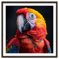 Scarlet Macaw Parrot Head Detailed Portrait Black