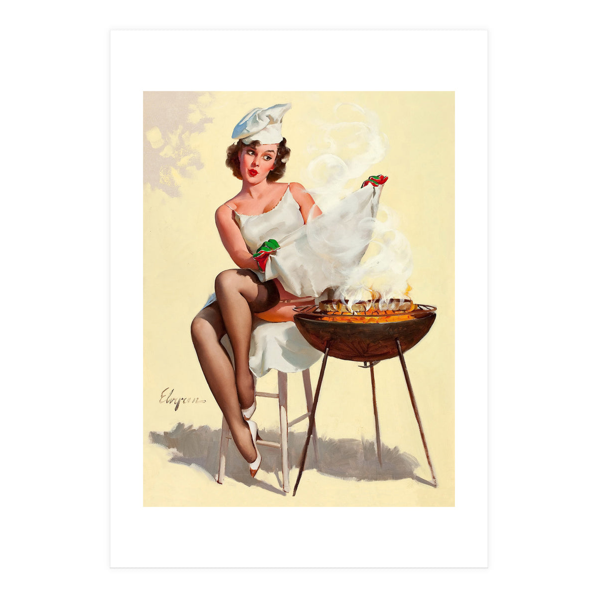 Hot Pinup Barbecue Girl (Print Only)