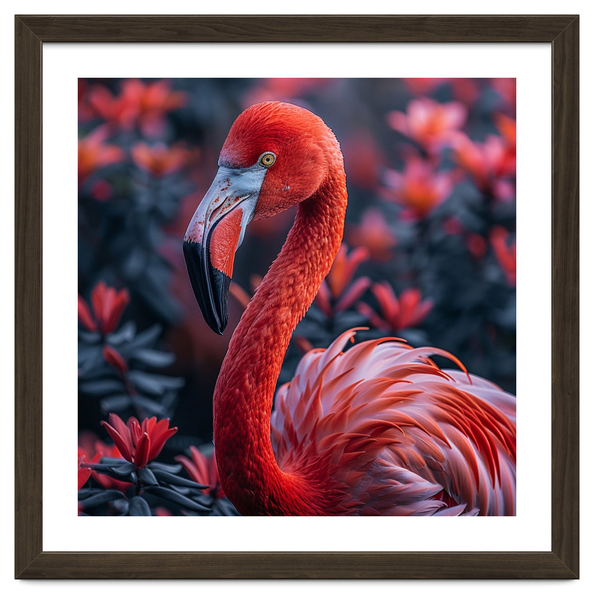Vibrant Flamingo Portrait With Tropical Foliage