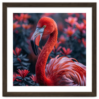 Vibrant Flamingo Portrait With Tropical Foliage