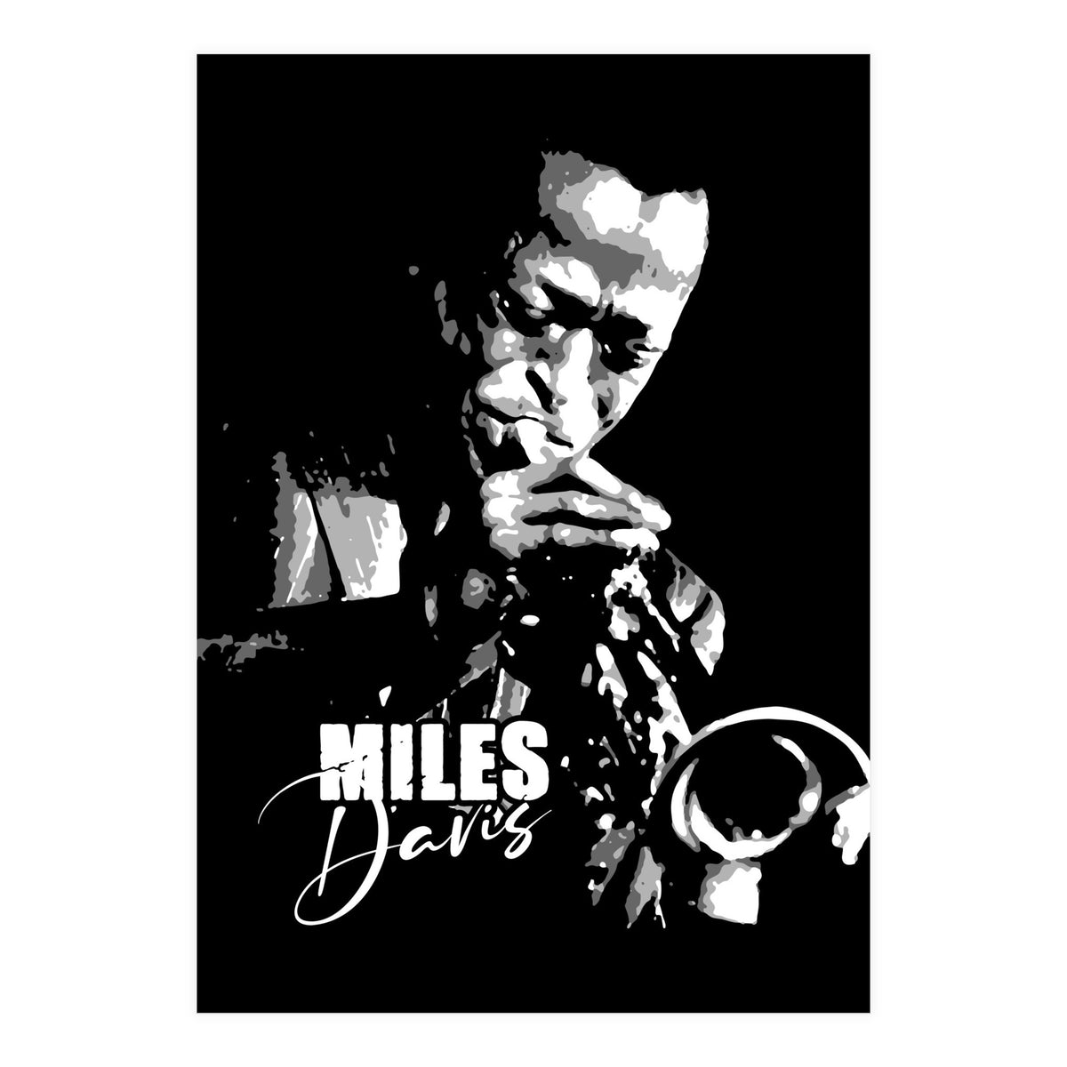 Miles Davis American Jazz Trumpeter in Grayscale (Print Only)