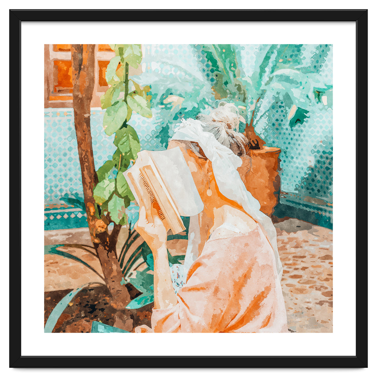 Turkish Reader | Morocco Travel Book Club | Modern Bohemian Woman Architecture | Watercolor Painting