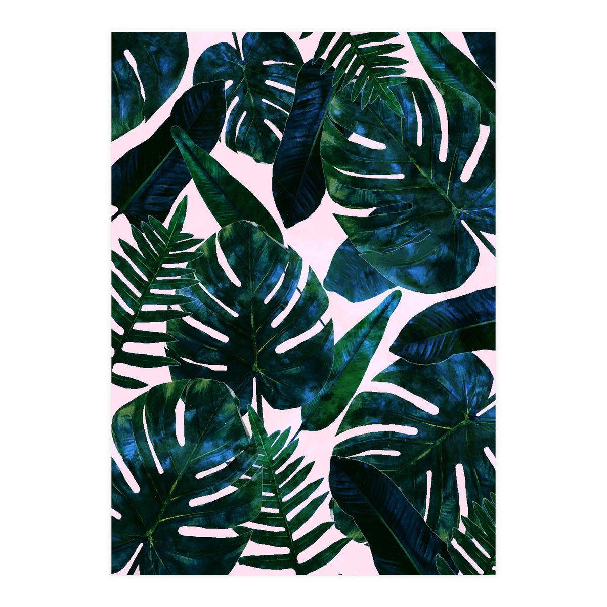 Tropical Nature Monstera Watercolor Painting, Botanical Jungle Dark Palm Illustration (Print Only)