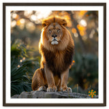 Majestic Lion Sitting On A Rock At Sunset thumbnail