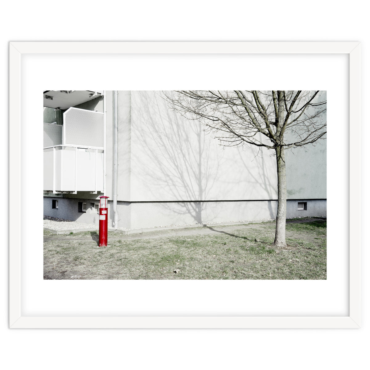 Red light pole and Tree shadow on the wall