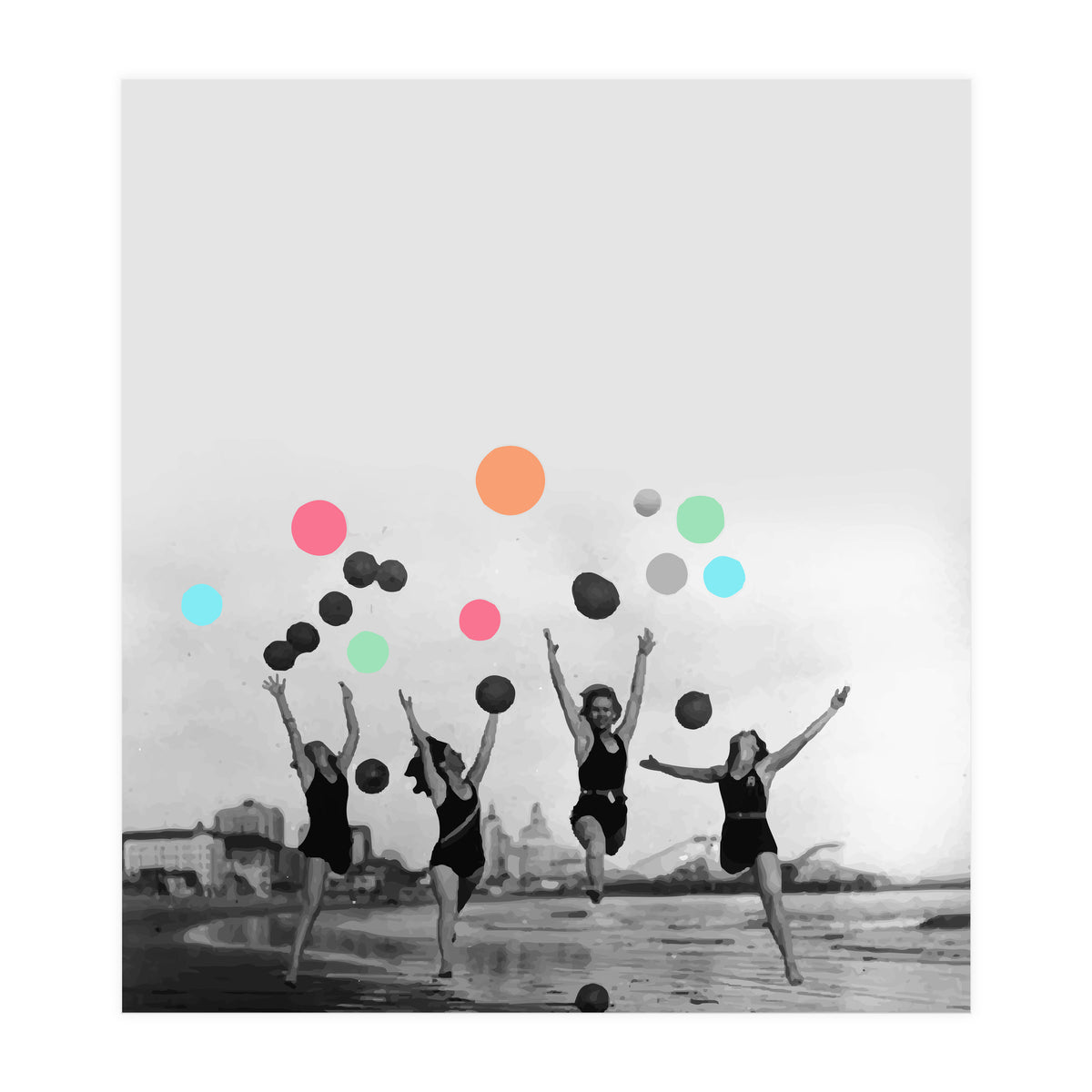 Vintage Women Black & White Photography Balloons Freedom Feminism Women's Rights Individuality (Print Only)