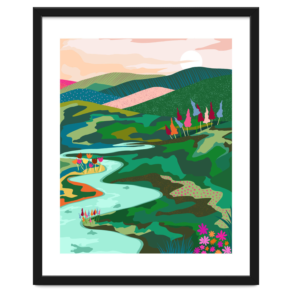 Endless Love, Bohemian Nature Landscape Scenic Meadow, Eclectic Colorful Travel Forest Mountains Sunset