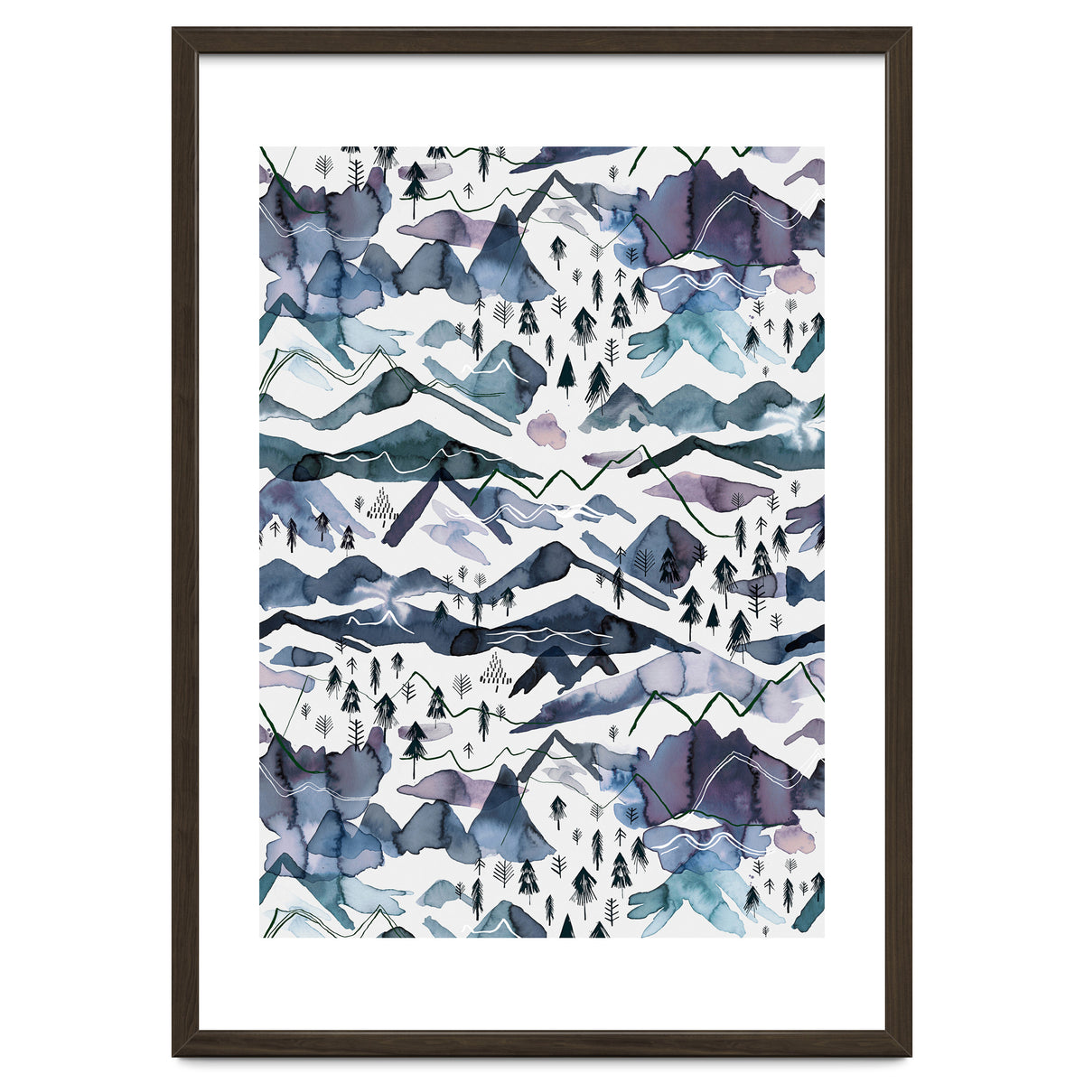 Watercolor Landscape Blue Mountains