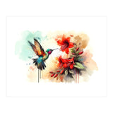Dance Of Hummingbird And Crimson Flowers (Print Only) thumbnail