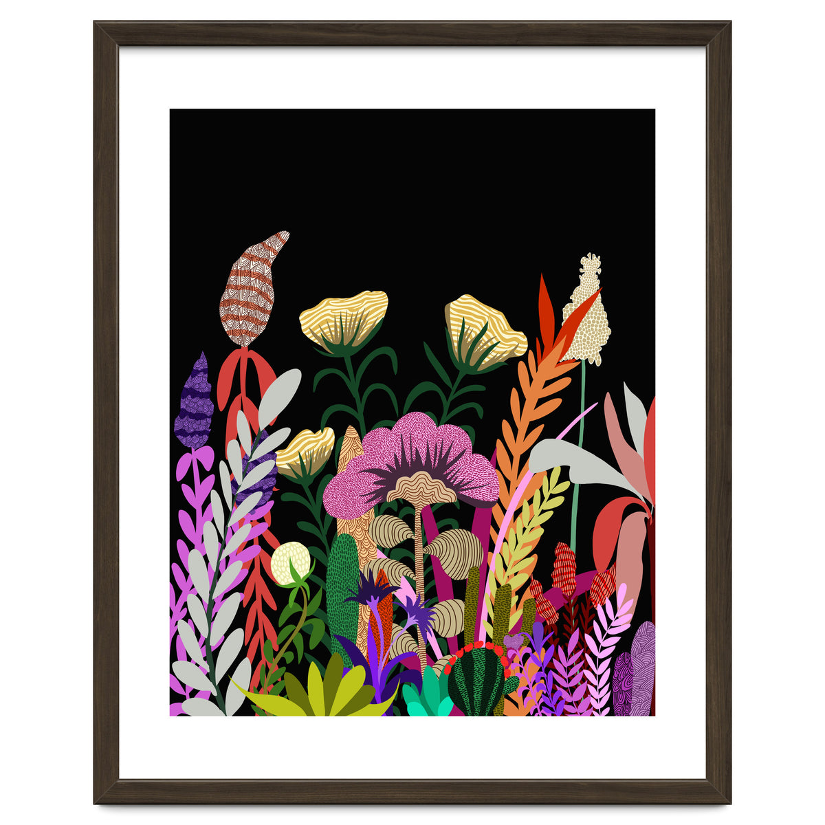 Dark Garden, Eclectic Bold Floral Botanical Nature, Colorful Mystery Bohemian Flowers Plants