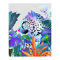 Holographic Leopard, Tropical Jungle Eclectic Nature, Colorful Botanical Wildlife, Boho Contemporary Animals, Tiger Cheetah Cat Maximalism (Print Only)