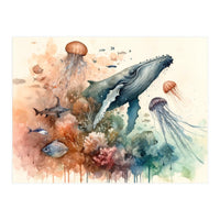 Whale And Jellyfish Watercolor (Print Only)